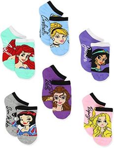 Disney Princess Girls 6 pack Socks (Medium (6-8), Princess Names No Show)