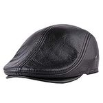 Xinqiao Cabby Classic Hat Genuine Leather Vintage Newsboy Ivy Driving Flat Cap (Large(7-7 1/8) 22-22 1/2in, Black)