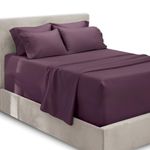 Hearth & Harbor Extra Deep Pocket Queen Sheets Sets - Fits Mattress 18-24 Inches Deep - Extra Deep Pocket Sheets - 6 Piece Queen Size Sheets - Queen Sheets Deep Pocket - Eggplant Sheets