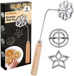 Tortillada – 4 Piece Set Bunuelos Mold with Wood Handle Rosette Maker Rosette Cookie Bunuelos Tool Aluminum Cast Waffle Molds Set with 3 Molds (Star Flower Circle) for Kitchen Baking Cooking