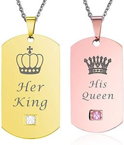 NEHZUS Mens Womens Stainless Steel Necklace Pendant Tag Jewelry Gift for Couple Personalized Name Matching Necklaces Set for Him and Her (Queen & King)