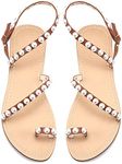 Women's Summer Sparkle Bohemian Rhinestone Toe Ring Beach Slippers Flat Sandals Size 8