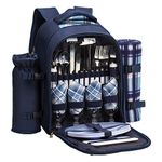 apollo walker Picnic Backpack Set for 4 with Cooler Compartment,Detachable Bottle/Wine Holder Including Large Picnic Blanket(45"x 53") for Picnic Family and Lovers Gifts,Outdoor,BBQ Time (Blue)