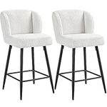 Yaheetech Barstools Set of 2 Breakfast Kitchen Stool White Boucle Fabric Bar Stools with Back Modern Upholstered Bar Stool Bar Chair with Black Metal Legs for Kitchen Counter Bar Restaurant