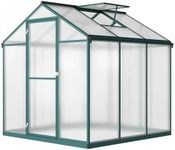 6x6 FT Greenhouse for Outdoors, Polycarbonate Greenhouse with Quick Setup Structure and Roof Vent, Aluminum Large Walk-in Greenhouse for Outside Garden Backyard, Green