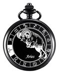 GT Gala Time Aries Zodiac Sign Black Pocket Watch Bike Key Chain with Key Ring Men & Woman Gift Key Chain (Black Aries)