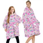 Loalirando Oversized Hoodie Blanket Fluffy Fleece Blanket Hoodie for Women Men Kids Wearable Hooded Blanket Family Matching (Pink - Ice Cream, 7-12 Years)