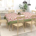 LINENWALAS Cotton Linen Printed Table Cover with Border, 6 Seater Center Tablecloths Runner, Rectangle Shape Drapes for Dining Room, Wrinkle Free Lightweight Washable (60x90 inch, Red Rose Tulip)