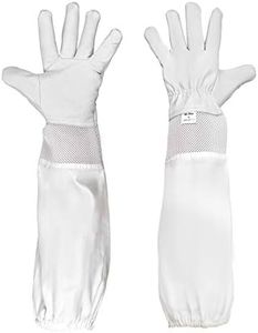 Mr.Bee Beekeeping Supply Goatskin Leather Beekeeper Gloves with Vent Long Canvas Sleeve & Elastic Cuff M