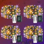 4 Pack 9.9 FT Purple Orange Fairy Lights Total 240 LED Halloween Lights Battery Operated Green Copper Wire String Lights Remote Timer 8 Modes Waterproof Halloween Tree Lights for Outdoor Party Decor