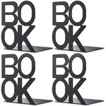 Book Ends - Decorative Metal Book Ends Supports for Bookrack Desk,Unique Appearance Design,Heavy Duty (Black Book Ends 4 Pack)