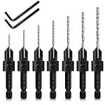 7 Pack Countersink Drill Bits Set, Wood Drill Countersink Counterbore 3in1, Three 82-Degree Chamfer Cutters, M2 Counterbore Cutting Depth Adjustable, with 2 Allen Wrenches and 6mm Hex Shank