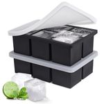 Ice Cube Tray, Large Ice Cube Moulds for Easy Release, Large Silicone Ice Cube Tray with Lid for Freeze, Stackable Square Ice Tray Makes 12 Ice Cubes for Cocktails Whiskey Juice Coffee 【6 Square】