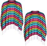 2 Pcs Cinco De Mayo Mexican Fiesta Serape Poncho Colorful Costume Accessory Fun and Festive Mexican Poncho Mens Costume Fiesta Party Poncho for Girls Adult Women Men Fiesta Event, 53.15 x 53.15 Inches