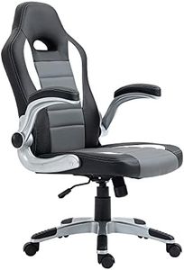 HOMCOM Silla de Oficina Silla de Escritorio Ajustable Silla de Despacho con Reposabrazos Abatibles 5 Ruedas y Función Basculante Carga 120 kg 65x69x112-122 cm Gris