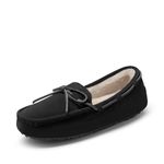 DREAM PAIRS Women's AUZY-02 Fuzzy House Slippers Cozy Faux Fur Micro Suede Moccasins Slip on Loafer Shoes Indoor and Outdoor Black, Size 8.5-9