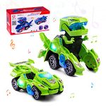 Highttoy Transforming Dinosaur Toys for 3-7 Year Old Boys Girls,Automatic Transforming Dinosaur Car with Flashing Lights and Sound Dinosaur Transforming Car Toys for Kids Green