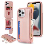 Cavor for iPhone 11 Pro Max Case with Card Holder,iPhone 11 Pro Max Wallet Case for Women Men,Phone Case iPhone 11 Pro Max Case with Wallet,Leather Zipper Pocket Card Slots Case-Rose Gold