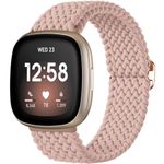 Maledan Cute Bands Compatible for Fitbit Versa 4/Sense 2/ Versa 3/Sense Band Women Girl, Elastic Braided Solo Loop Waterproof Strap Bracelet for Fitbit Sense/Sense 2/Versa 3/4 Smartwatch Bands, Pink