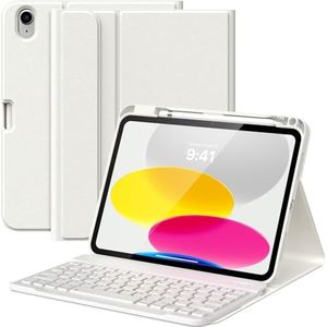 MoKo Funda con Teclado para iPad 10.ª Generación 2022, iPad 10,9 Pulgadas Funda Folio Ligera Soporte Multiángulo Teclado Bluetooth Inalámbrico Desmontable QWERTY US Internacional, Blanco