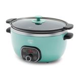 GreenLife 6 QT Ceramic Slow Cooker, PFAS-Free, Programmable, Removable Healthy Nonstick Pot for large families, Sear on Stovetop, Keep Warm, Digital Timer, Dishwasher Safe Glass Lid & Crock, Turquoise