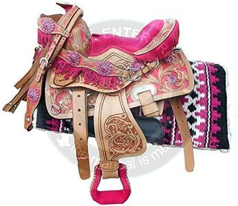 Deen, Enterprises Youth Child Premium Leather Western Barrel Racing Pony Miniature Horse Saddle Tack, Size 10 to 12 Inch Seat Available, Get Leather Headstall, Breast Collar,Reins (10)