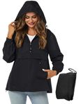 Avoogue Lightweight Rain Jackets For Women Waterproof Packable Raincoat For Women Pullover Black L