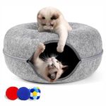 Cherie Bear Donut Design Cat Tunnel Bed for Indoor Cats with 3 Balls, Felt Cat Tunnel Cave Bed with Zipper Design, Interactive Cat Toy for Fun and Comfort, Cozy Hiding Tent for Large Cats and Kittens