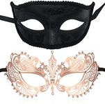 ZbFwmx 2 Pack Couple's Masquerade Mask Set Venetian of Realistic Silicone Masquerade Half face Mask (Rose Gold-Black)