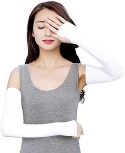 Bellady Women Long Fingerless Gloves Sun Protection Arm Sleeves Golf Driving Outdoor Arm Cover Gloves, White