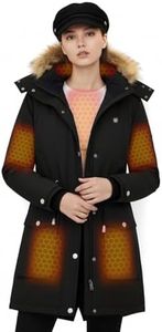 Graphene Heated Parka Jacket Women Rechargeable Battery Pack 18400 mAh Winter Warming Waterproof Electric Heating Coat with Detachable Hood, Black2025, XXL, Mom Grandma Sister Wife Birthday Gift