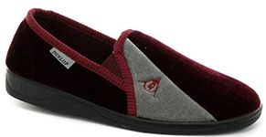 DUNLOP New Mens Velour Twin Gusset Slippers Gents Shoes Sizes UK 7 8 9 10 11 12 (Burgundy Grey, Numeric_13)