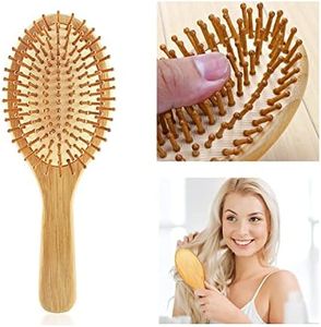 Natural Wooden Hair Brush with Air Cushion Combs for Scalp Massage Anti-static, No Hair Tangle (Oval)