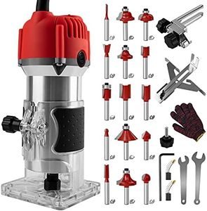 800W Compact Wood Router Tool, Portable Handheld Palm Router Woodworking,Electric Trimmer Wood Router with 15pcs Router Bits,Wood Laminate Router for Woodworking Handicraft and DIY