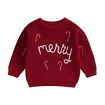 ZZLBUF Baby Christmas Sweaters Toddler Boys Girls Long Sleeve Knit Pullover Sweatshirt Jumper Top Fall Winter Clothes (Merry, Wine Red, 3-4 Years)