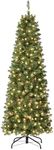 Celebright 7ft/2.1m Artificial Pencil Slim Space Saving Christmas Tree Home Decoration | Pre-Lit With 400 Warm White & Dual Colour LEDs (Green)