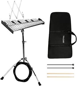 TOLEAD 32 Notes Glockenspiel Kit Xylophone Bell Percussion Instruments with Adjustable Height Stand, Practice Pad Mallets & Wooden Drumsticks, Portable Carrying Bag