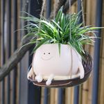 VOSTEVAS Swing Face Planter Pot 8.27 in, Hanging Head Succulent Planters, Cute Resin Head Planters for Indoor and Outdoor Plants, Unique Sitting Sway Pots (L Hanging Chair)