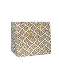 Riha Bags: Cake-Box-Size White & Gold Printed Paper Carry Bag - (11 * 10 * 8 Inches) (Pack of 10) (Golden Flower Satin)