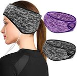 Running Headband 2Pcs, Winter Ear Warmer Headbands with Ponytail Hole for Women Girls, Windproof Fleece Thermal Full Cover Ear Muffs Sports Headwear Warmers Hair Bands for Ladies Cycling Skiing Yoga