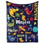 Personalized Dinosaur Blanket for Boys, Custom Name Blanket for Teen Dino Outspace, Soft Flannel Dinosaur Toddler Blanket Customized Gift for Birthday 50"x60"