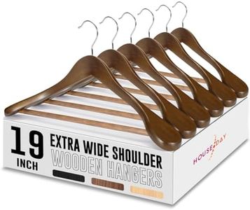 HOUSE DAY 19'' Extra Wide Shoulder Wooden Hangers 6 Pack, Premium Large Wood Suit Hangers with Non Slip Pant Holder, Wide Shoulder Hangers for Suits, Coats, Jackets, Heavy Wide Clothes Hanger, Walnut