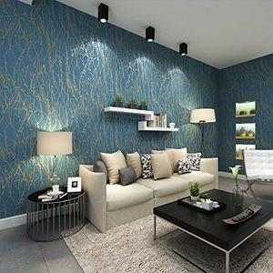 KeTian Modern Minimalist Curve Stripe Tree Patterns Non-woven Wallpaper Roll Living Room Bedroom TV Background Wallpaper Blue Gray Color 0.53m (1.73' W) x 10m(32.8'L)=5.3m2 (57 sq.ft)