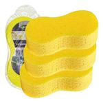 3PCS Car Wash Sponges for Car Cleaning,Washing & Windows - Easy Grip Thick Foam Scrubber Perfect For Wheels, Windscreen & Bodywork