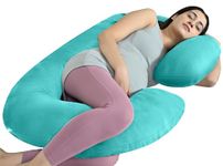 Cherilo Full Body C Shaped Pregnancy Pillow for Pregnant Women and Nursing Mom | Single Pillow for Multipurpose Use During Maternity | Premium Velvet Outer Cover with Zip | Aqua Green