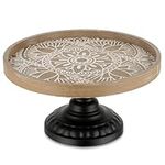 Hanobe Round Wood Cake Stand: Display Riser Cupcake Stand with Metal Pedestal 12 inch Brown Dessert Farmhouse Decorative Cakes Holder Tray for Wedding Birthday Decor