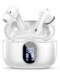 Btootos Wireless Earbuds, Bluetooth 5.3 Headphones In Ear with 4 ENC Noise Cancelling Mic, 2024 New Bluetooth Earphones Mini Deep Bass Stereo Sound, 36H Playtime LED Display Wireless Earbuds White