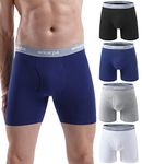 wirarpa Men's Underwear Trunks Cotton Stretch Boxer Shorts Open Fly Tagless Underpants for Men Regular Leg 4 Pack Multicoloured Size M