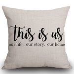 Smooffly Farmhouse Cushion Cover with This is Us Quote 18 x 18 for Farmhouse Decor Housewarming Gifts for New Home Decorative Throw Pillow Cover Cotton Linen Square Pillowcase 45x45cm