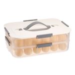 JuxYes 2 Layer Egg Storage for Fridge, 36 Grids Plastic Egg Holder Egg Carrier Egg Organizer Bin Deviled Egg Tray Egg Containers Egg Keeper with Lid and Handle, Plastic Camping Food Carrier（White）